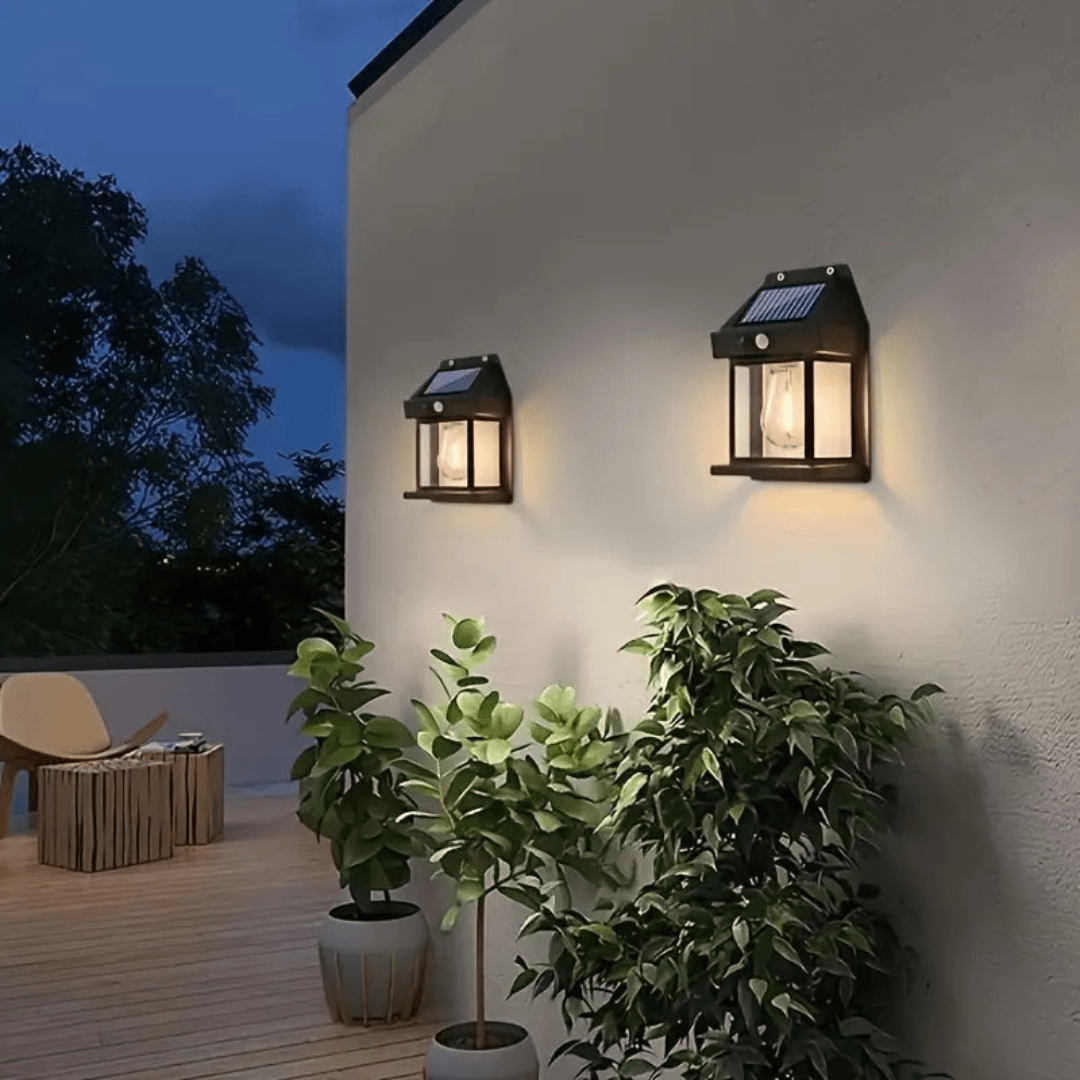 Minimal solar wall lamp in daylight showing its clean modern shape