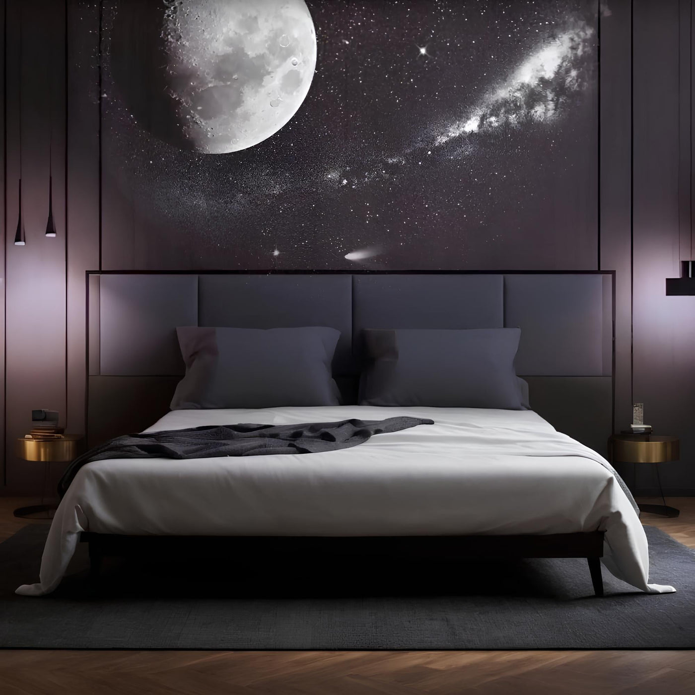 Thirteen projection discs laid out beside a galaxy projection lamp