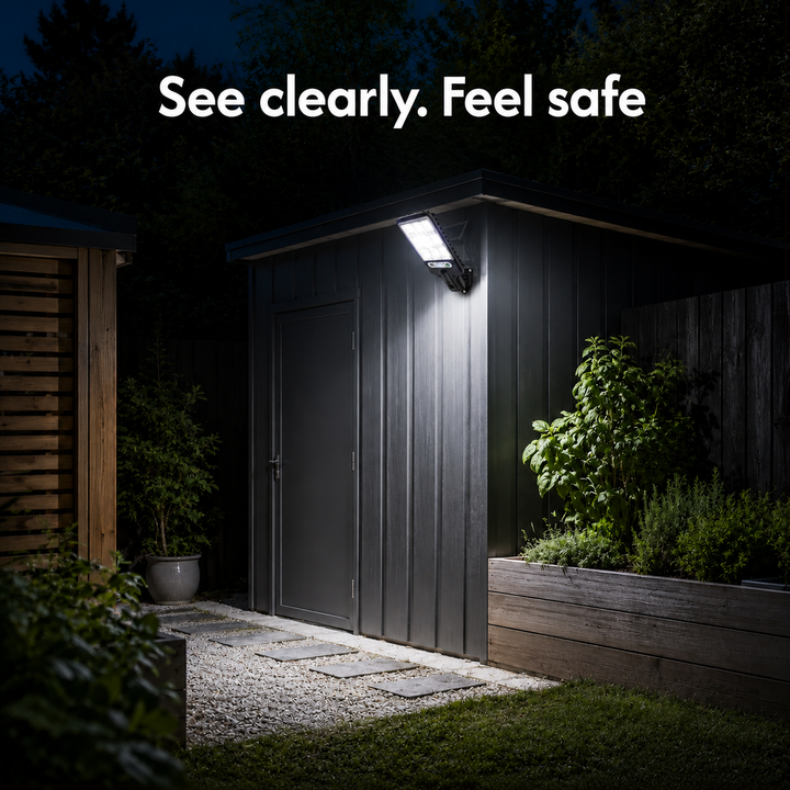 Solar powered motion sensor wall light for garden and garage