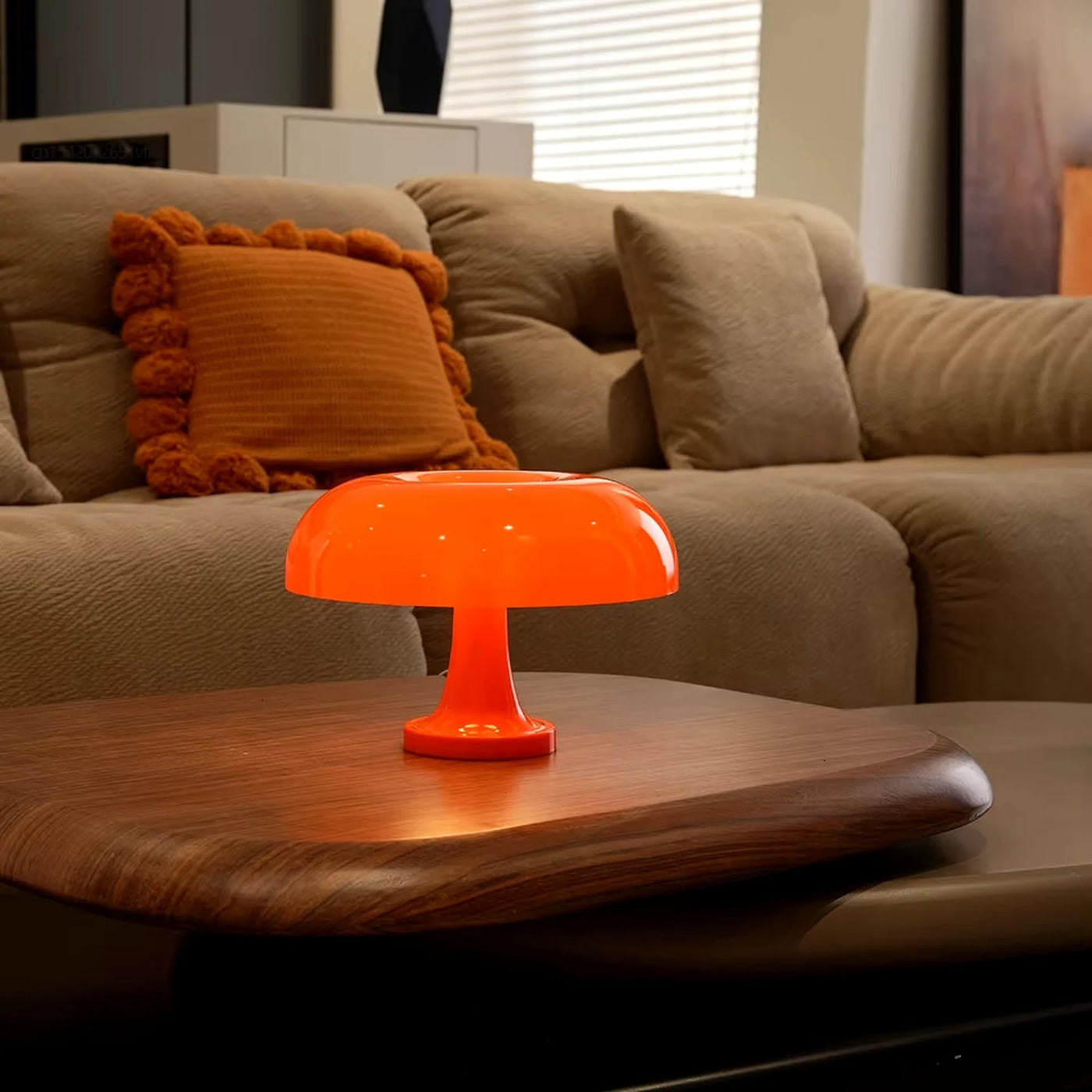 28 cm mushroom lamp shown next to books for scale on a shelf