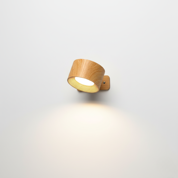 Wood grain rechargeable wall lamp for warm interior wall lighting