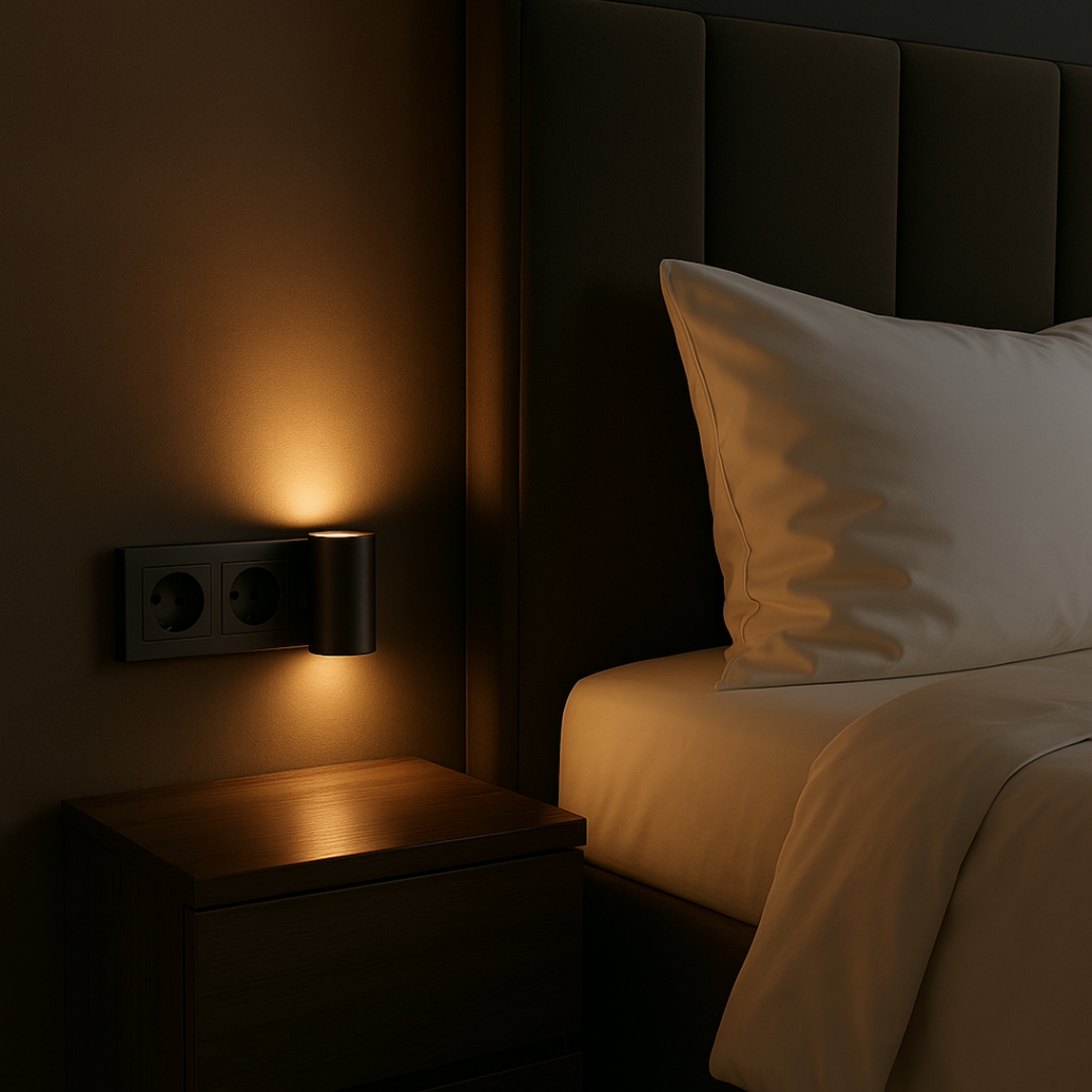 Brightness being adjusted on a plug in night light from dim to bright