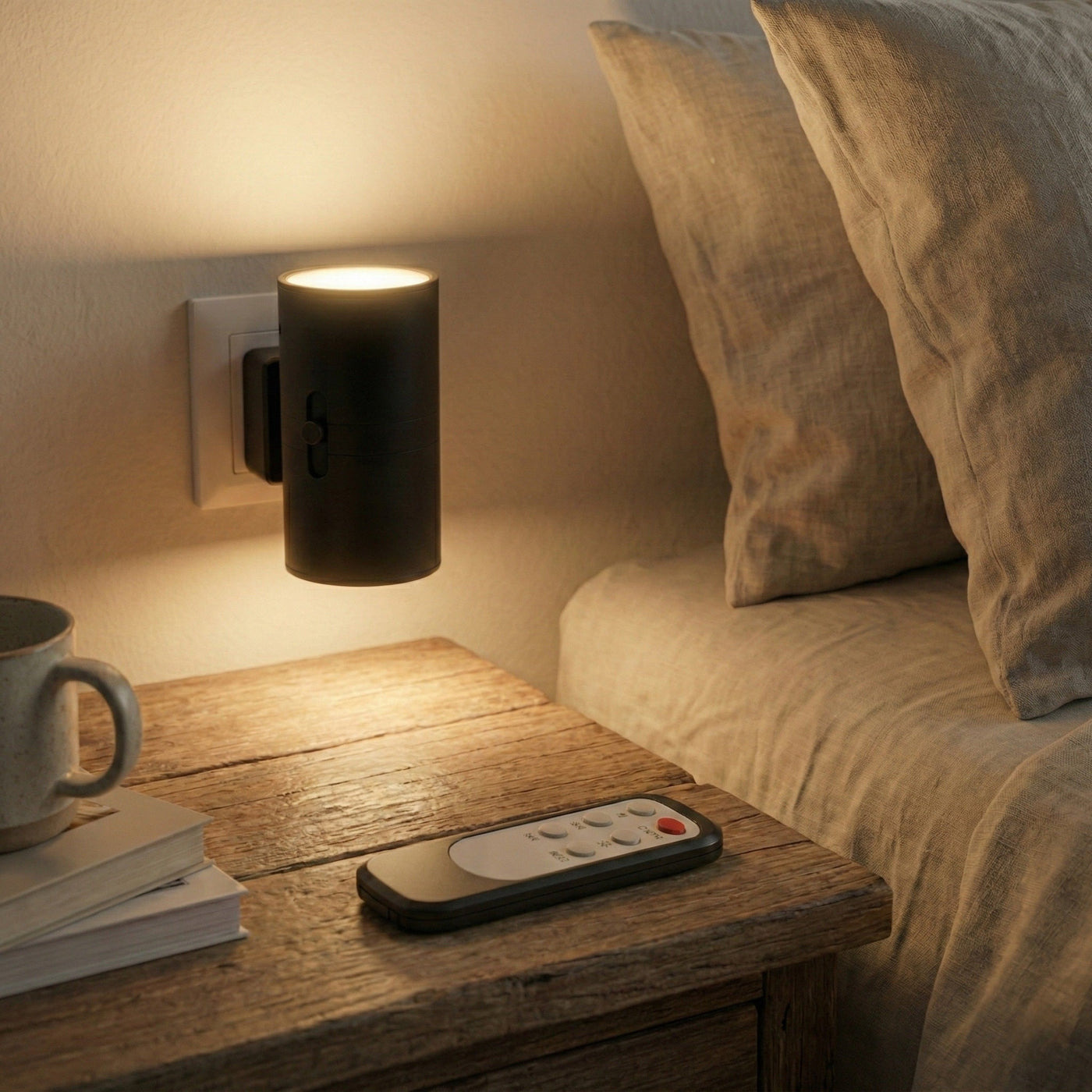 Plug in night light in an Australian wall socket beside a staircase